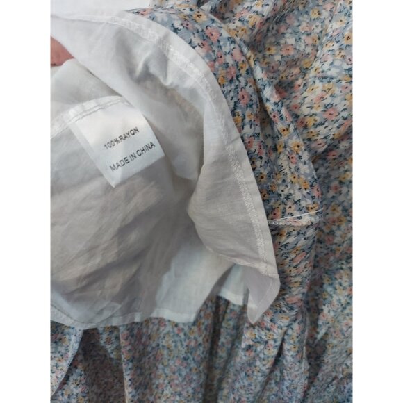 Women's Polly Blue Floral Sheer Midi Dress Short Sleeve Size 6 Summer Casual - Picture 6 of 10